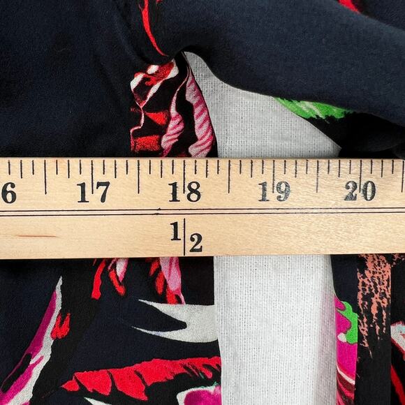 PROENZA SCHOULER Floral Print Blouse Womens 2 Black Pink Red Long Sleeve Layered - Picture 10 of 11